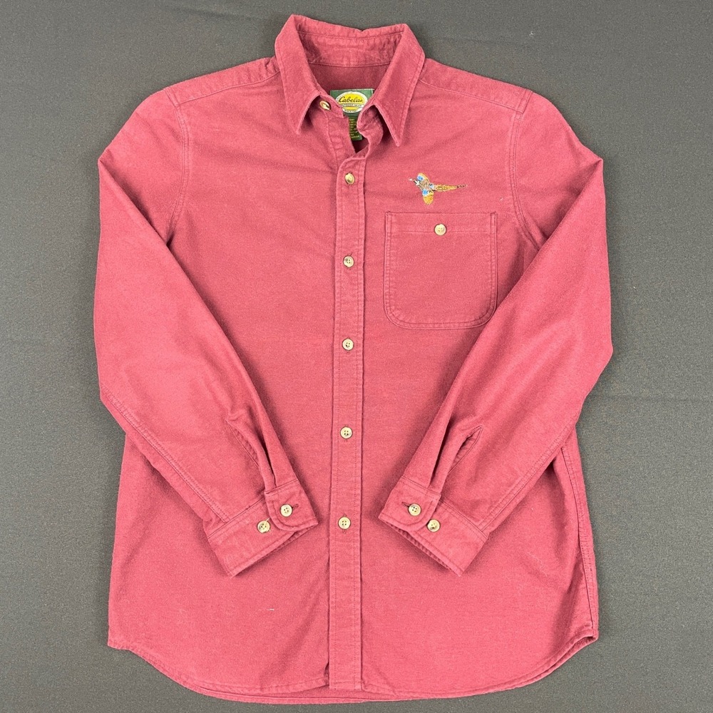 Cabelas Heavy Chamois Shirt Women's L Pheasant Embroidered Burgundy Red